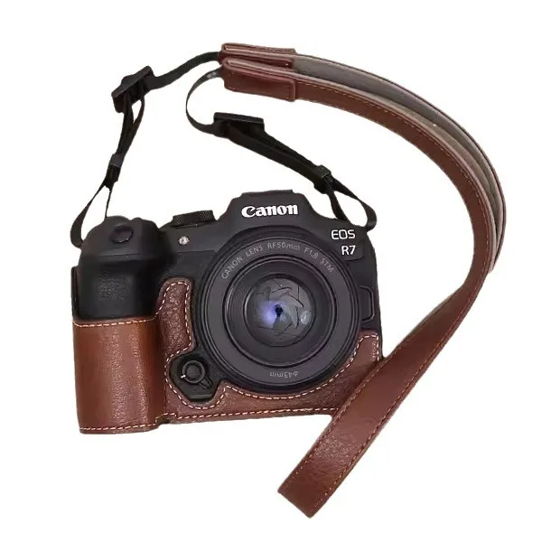 

For Canon EOS R7 leather case base r7 special protective case, portable half set, retro camera bag