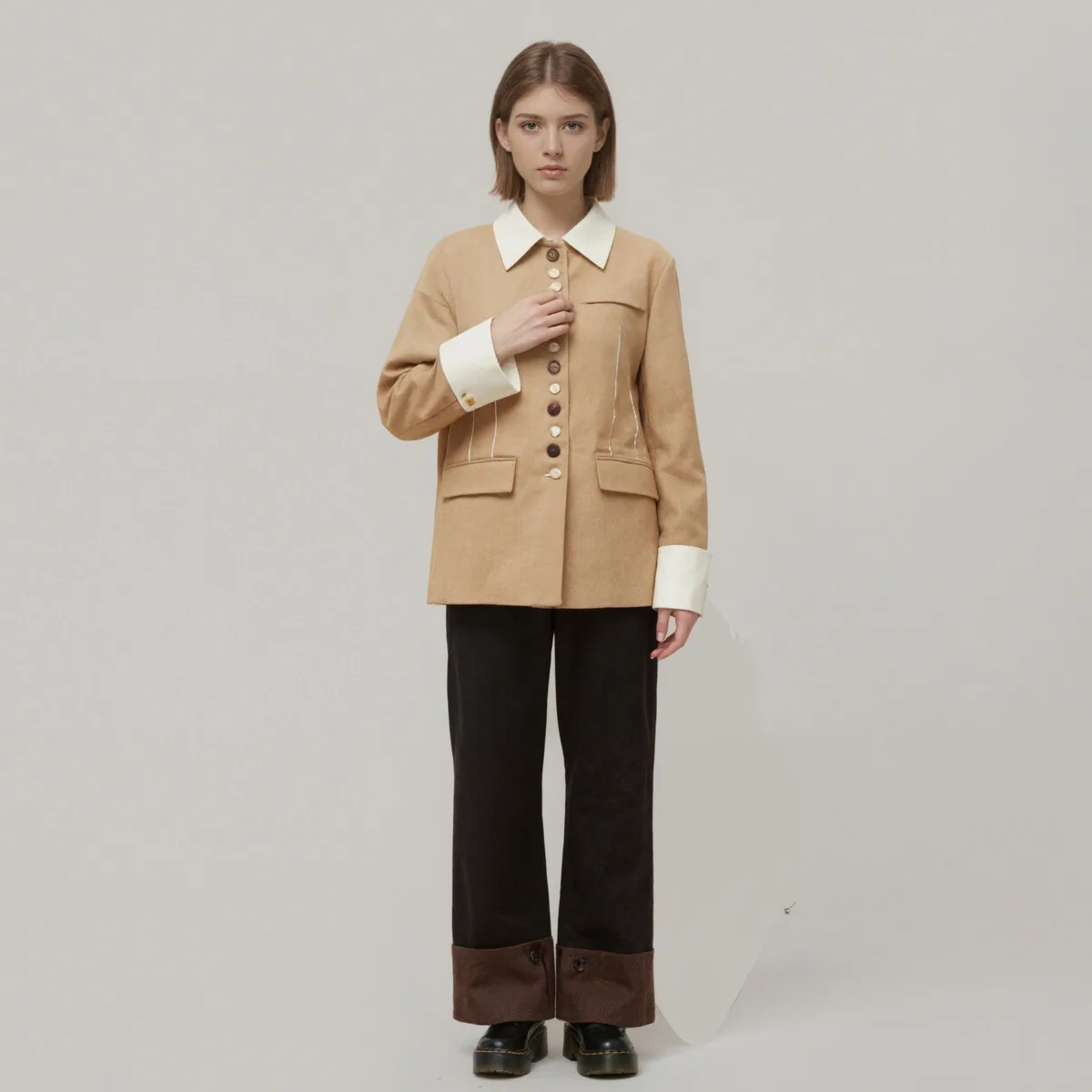 CiCi 2025 أحدث معطف الخريف والشتاء النسائي البوليستر الجاكار متعدد الأزرار اللون حجب الفني كم طويل ملابس خارجية #3