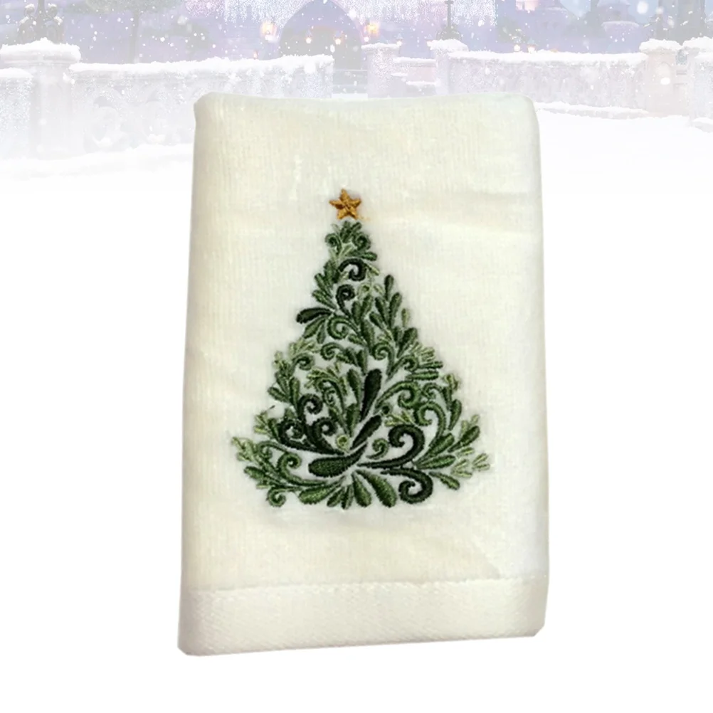 Christmas Embroidered Face Towel Facial Cleaning Towel Christmas Tree Pattern for Gift (White) cotton towel