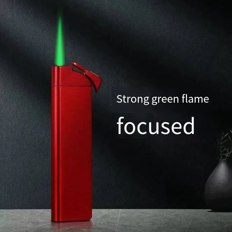 Metal Portable Inflatable Lighter Windproof Direct Spray Green Flame Igniter, Simple And Mini, Can be Placed in a Cigarette Box