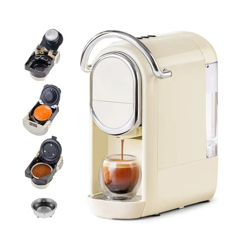 Cream White 3-in-1 Electric Hot and Cold Coffee Machine Semi-Automatic Capsule Cappuccino Brewing System Household