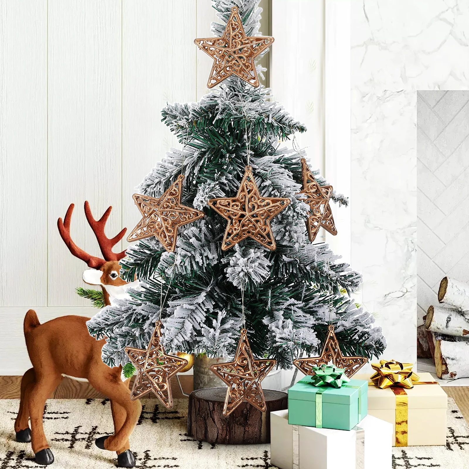 

18pcs Flashy Star Hangings: 3D Glitter Christmas Tree Stars Lightweight Pvc Ornament For Holiday Party Rustic Wall Decor Indoor