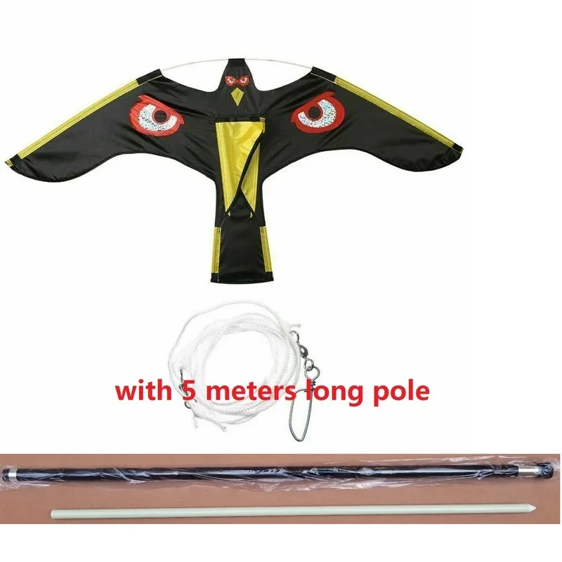 1 Set Hawk Kite with 5m Rod - Emulation Flying Bird Scarer Driving Bird Repellent for Garden Scarecrow Yard Bird Repeller