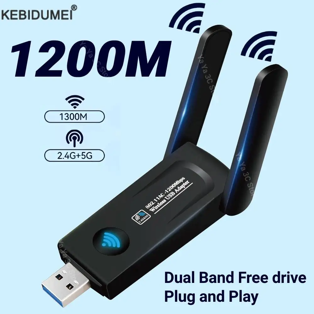 1200Mbps WiFi USB Adapter Dual Band 2.4G 5.8Ghz Wi-Fi Dongle USB3.0 High-Speed Wireless Card Receiver with Antenna For PC Laptop