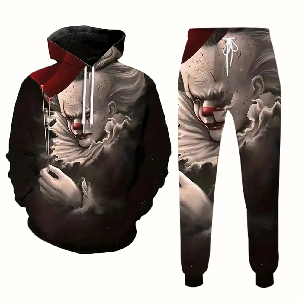 Scary Clown 3D Printed Retro Men's Tracksuit Two-Piece Pullover Fashion Men's Fall/winter Casual Plus Street Sweatshirt