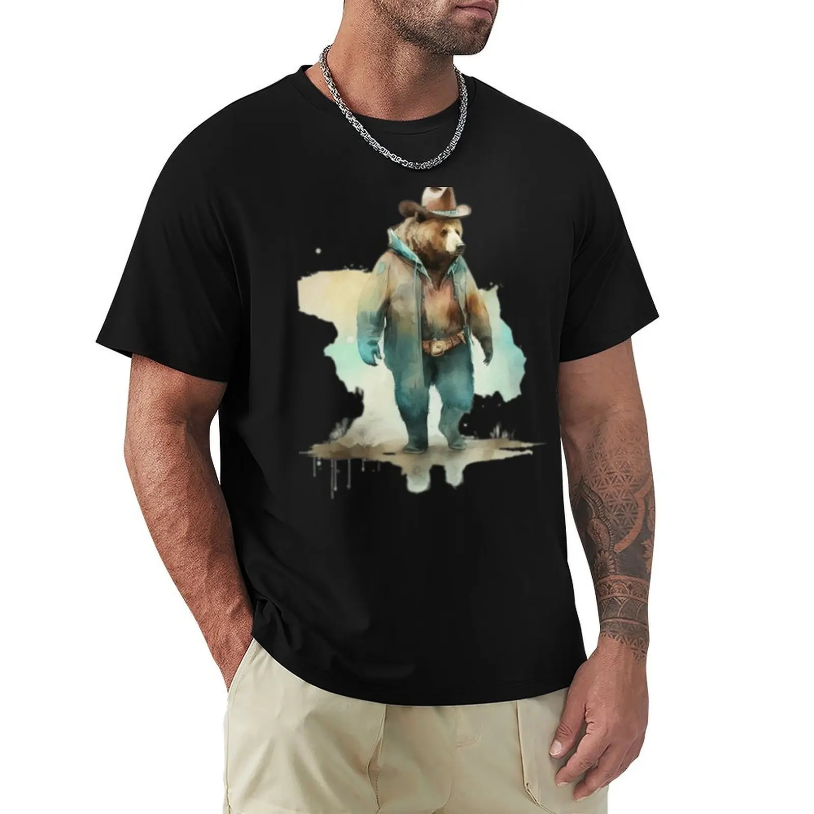 Cowboy Bear Watercolor T-Shirt t shirt man luxury T-Shirt