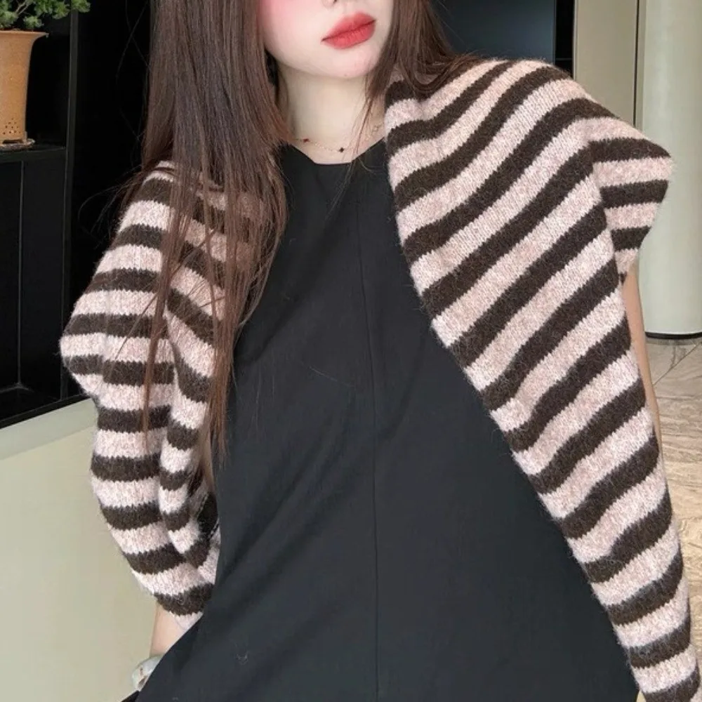 

Simple Korean Style Striped Scarf Cashmere Thickened Knitted Triangle Scarf Neck Warmer Cape Wraps Girls