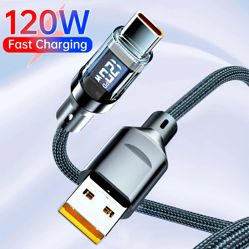 120W Type C to Type C Cable Phone Super Fast Charging Cable With LED Display USB To Type-C Data Cord For Xiaomi Samsung Huawei