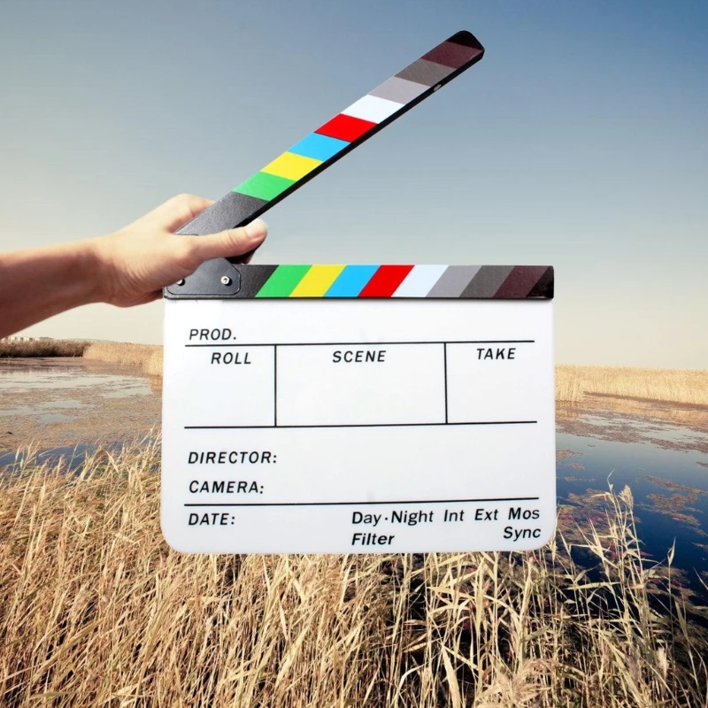 Acrylic Film Clapperboard with Bright Color, Movie Film Clap Board Easy to Clean for On Set Use in Films Series