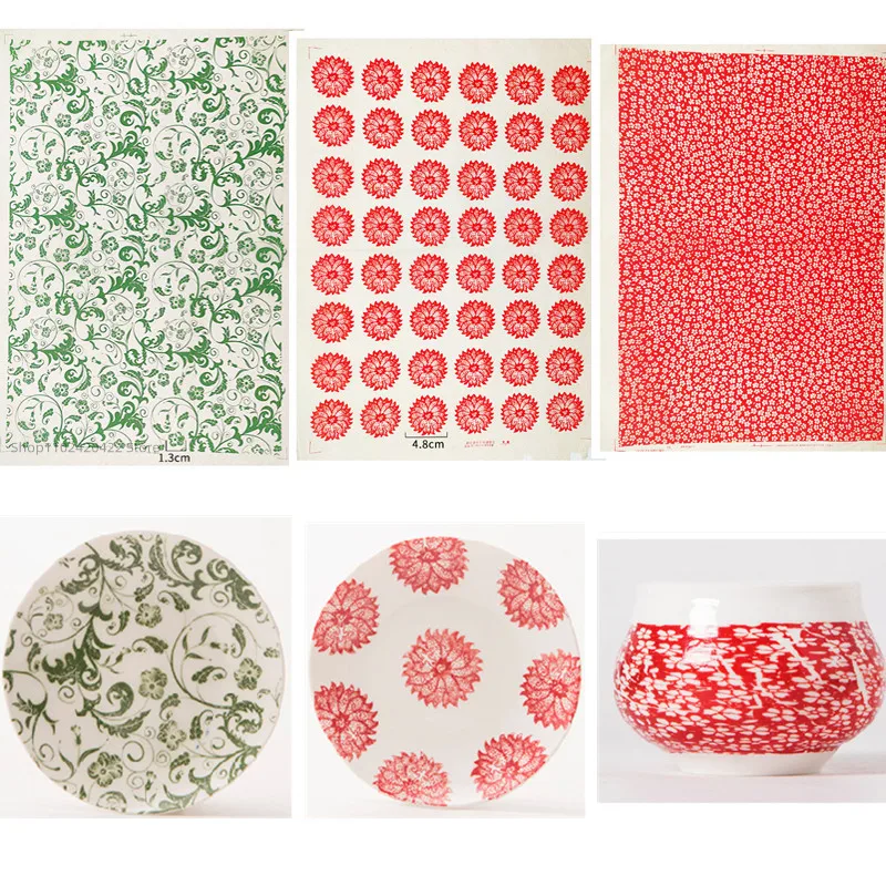 1PCS Pottery Underglaze Decal Paper flower/vine pattern Red/Colorful Transfer Paper Polymer Clay DIY Ceramic Decal Coloring Tool