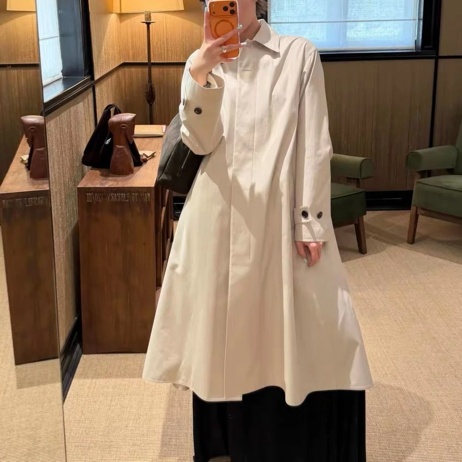 

Длинный тренчкот из смесовой хлопковой ткани для женщин