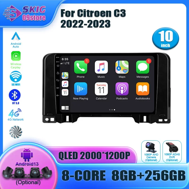 Car player android auto video For Citroen C3 2022-2023 Android Auto Radio Car Multimedia Player 4G GPS Navigation Screen Carplay