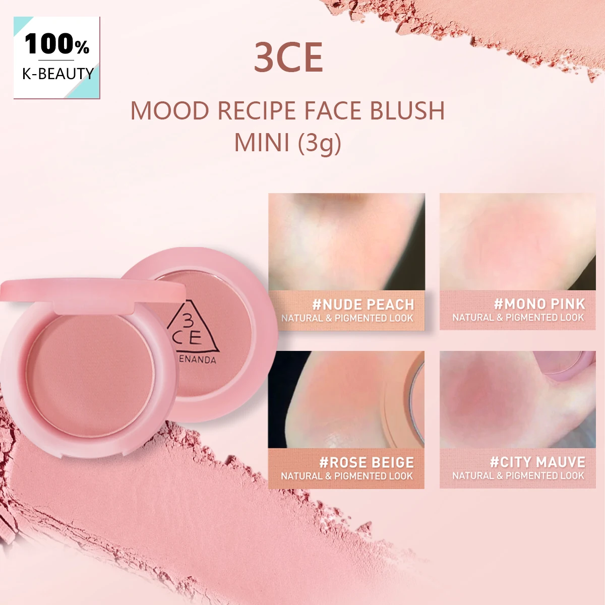 3CE NUOVO Rubino per il viso con ricetta d'umore, polvere fine, layout di colore naturale, illuminazione del complesione, applicazione rapida, K-Beauty, trucco coreano