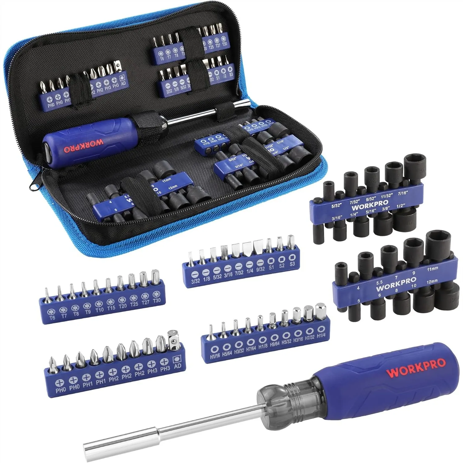 61PC Magnetic Screwdriver Bits & Nut Driver Set with Organizer Bag, DIY Tools Kit for Home Garage, Metric & SAE