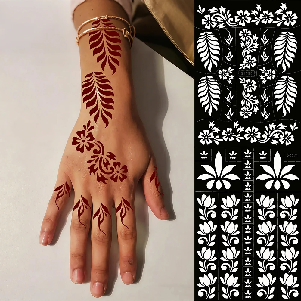 1 Stück Henna-Tattoo-Schablone, Blumen-Tattoo-Vorlagen für Hand- und Körperbemalung, Mehndi-Design, Tattoo-Werkzeuge, temporäre Tattoos