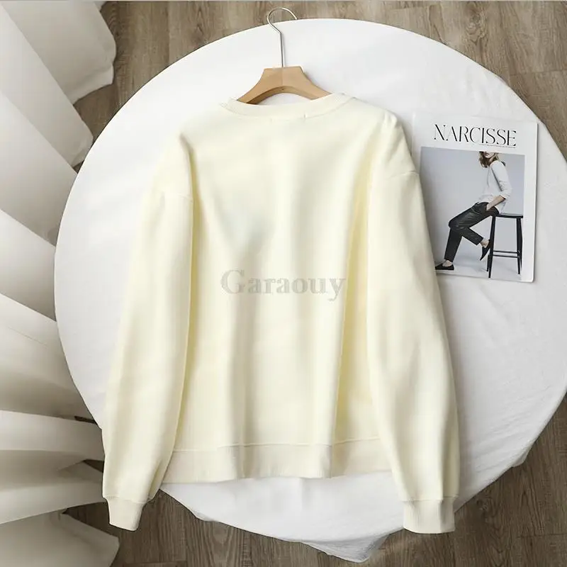 Garaouy 2022 Autumn New Women\'s Embroidery Sweatshirt Femme O Neck Long Sleeves T-shirt Pullover All-match Loose Sudaderas Mujer