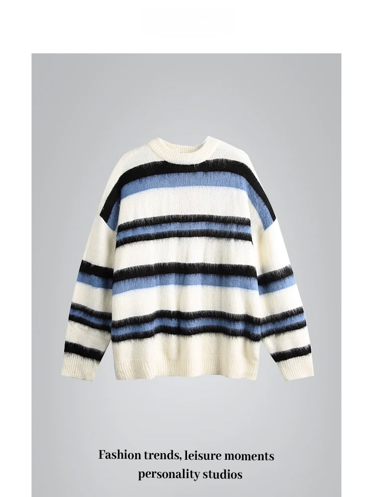 

Отборные товары бренда ANXIE | Рекомендуемый товар | Дизайн | Полосатый вязаный свитер для пар в стиле Color Block, модный городской стиль