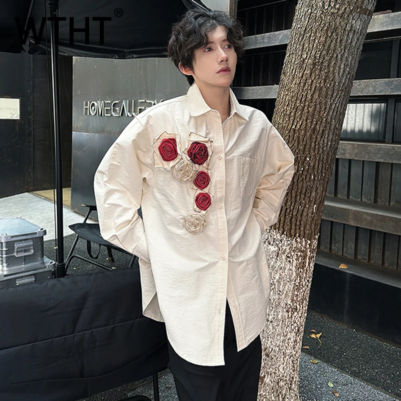 

Модные мужские блейзеры WTHT 2026: весенние рубашки с 3D-цветочным дизайном, трендовые, с отложным воротником, на одной пуговице, модель 2A2789