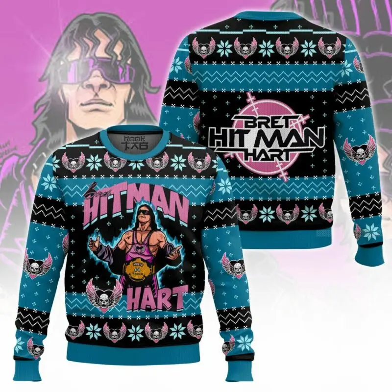 Brett Hart Hitman lelijke trui grappige vakantie feest trui warm gezellig plus size kersttrui voor mannen vrouwen familie kerstcadeau
