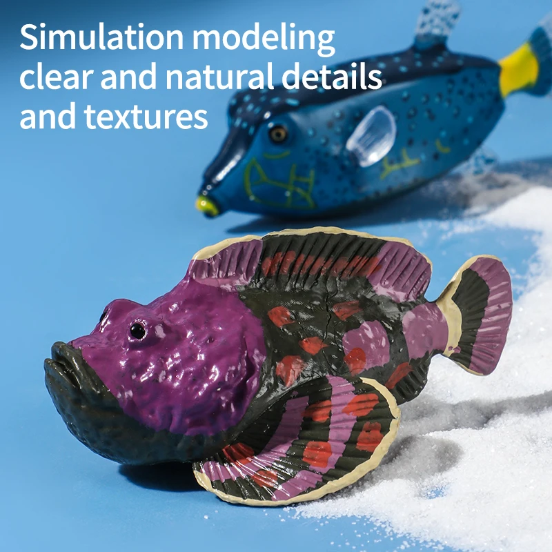 Mały zestaw figurek zwierząt morskich, modele życia morskiego z PVC, zabawka edukacyjna, ryba kamień, łosoś, ryba latająca, tuńczyk