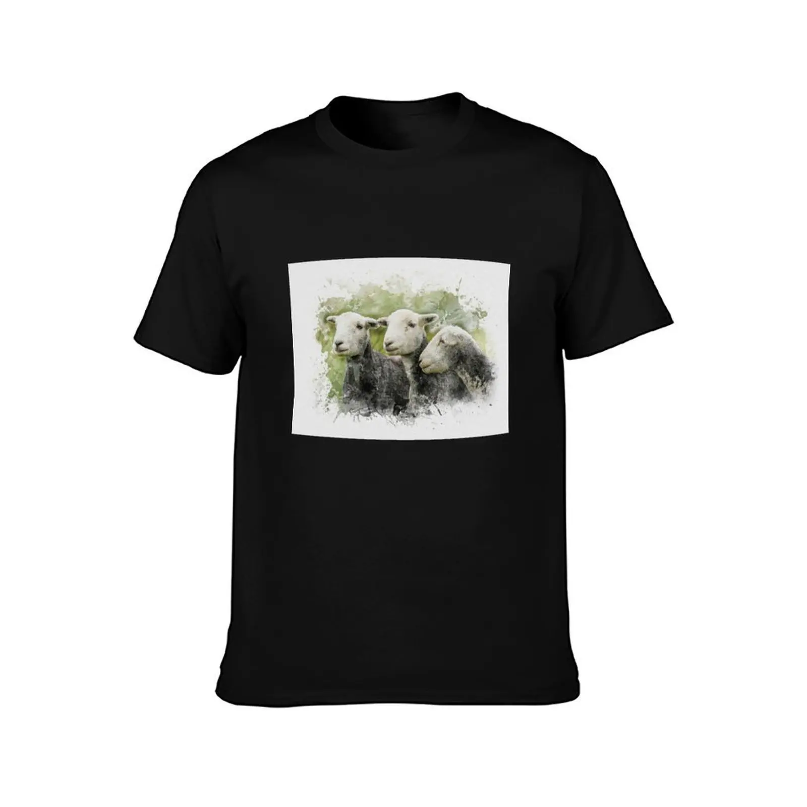 Three Herdys Watercolour Photograph T-Shirt, Summer Casual Cotton Tee, Oversized Streetwear Tops, Vintage Graphic Print
