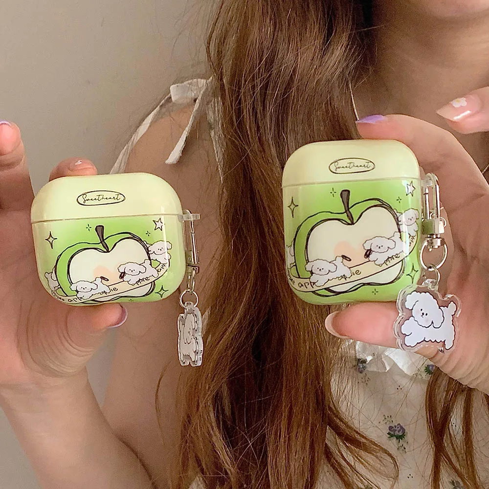 Matcha Green Apple Lovely Running Puppy Smooth Soft Cover Case For AirPods 1 2 3 Pro 2nd Bluetooth Charging Box Protection Cases
