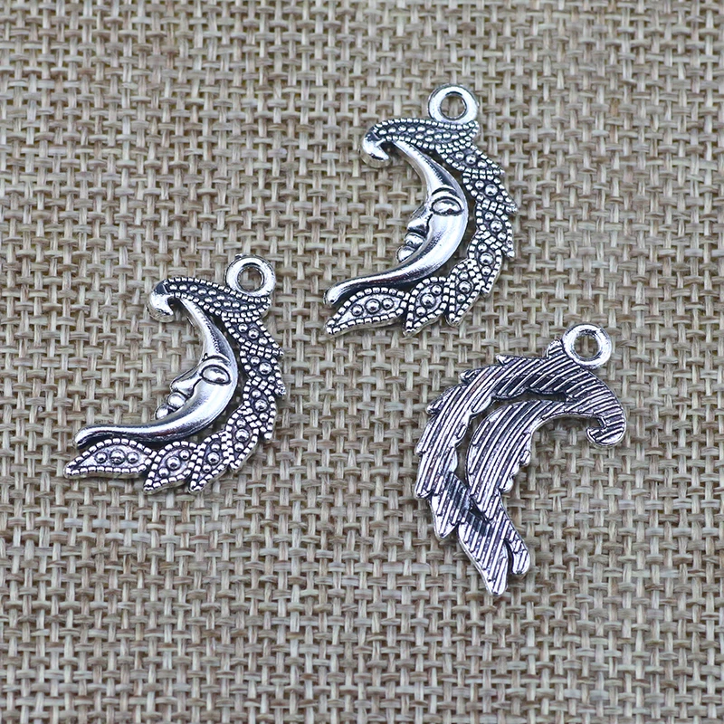 10 Pieces 18*29mm Mixed Alloy Antique Silver Color Moon Wicca Charms Vintage Pendant Accessory For DIY Jewelry Making