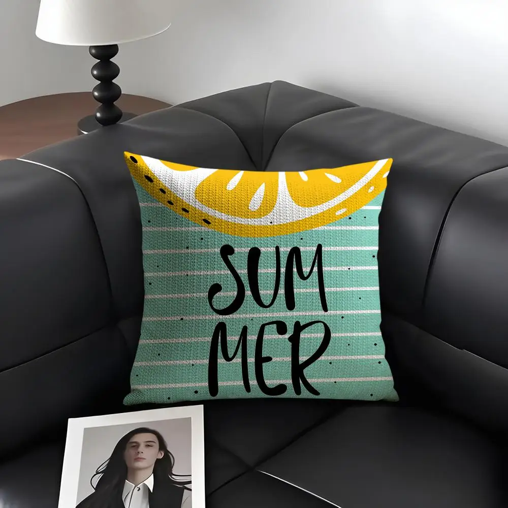 Refreshing Summer Lemon Cushion Cover Natural Linen Organic Fabric Double-Sided Printing Breathable Perfect Gift For Decor