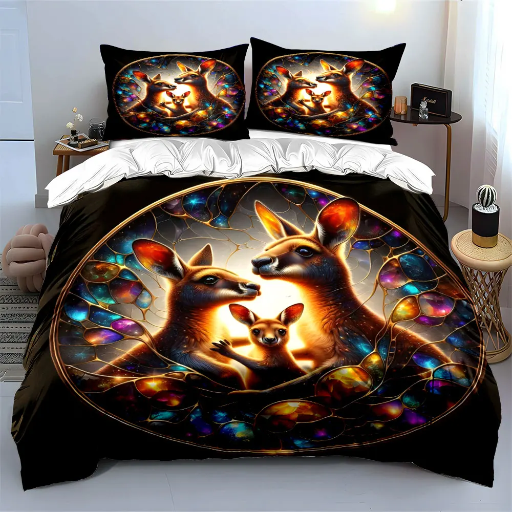 Kangaroo Family Crystal Illustration Decor Multiple sizes kid's and adults' bedroom Exquisite 3PC bedding set, gift
