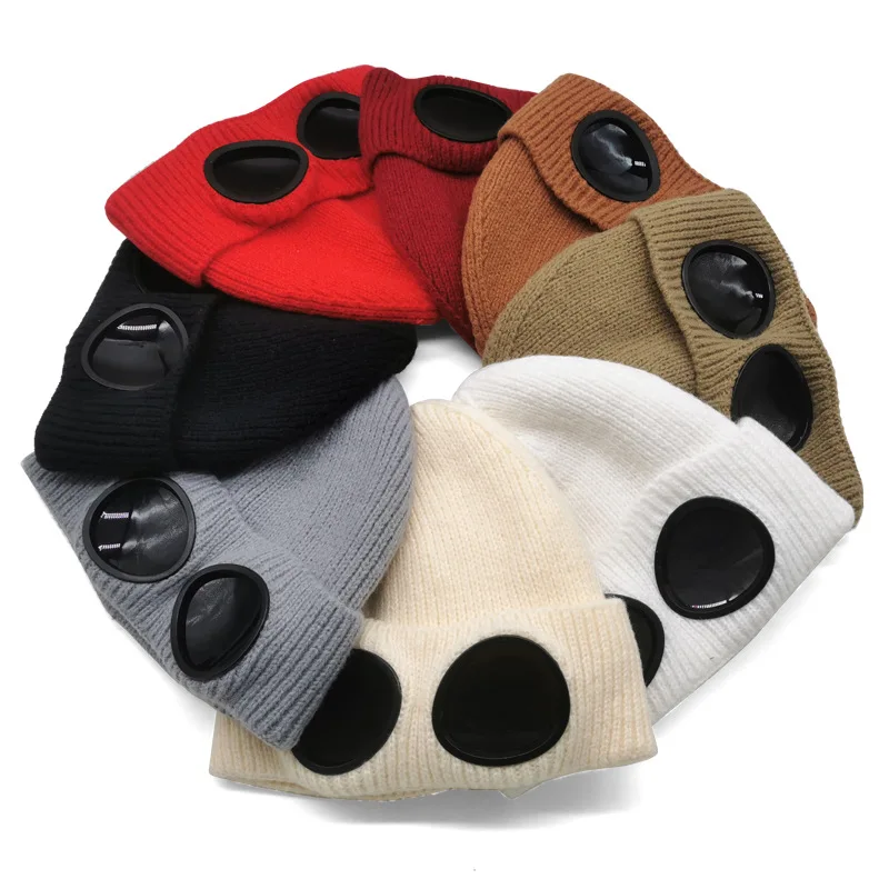 New knitted goggles hat Windproof warm woolen hats for men and women in autumn and winter