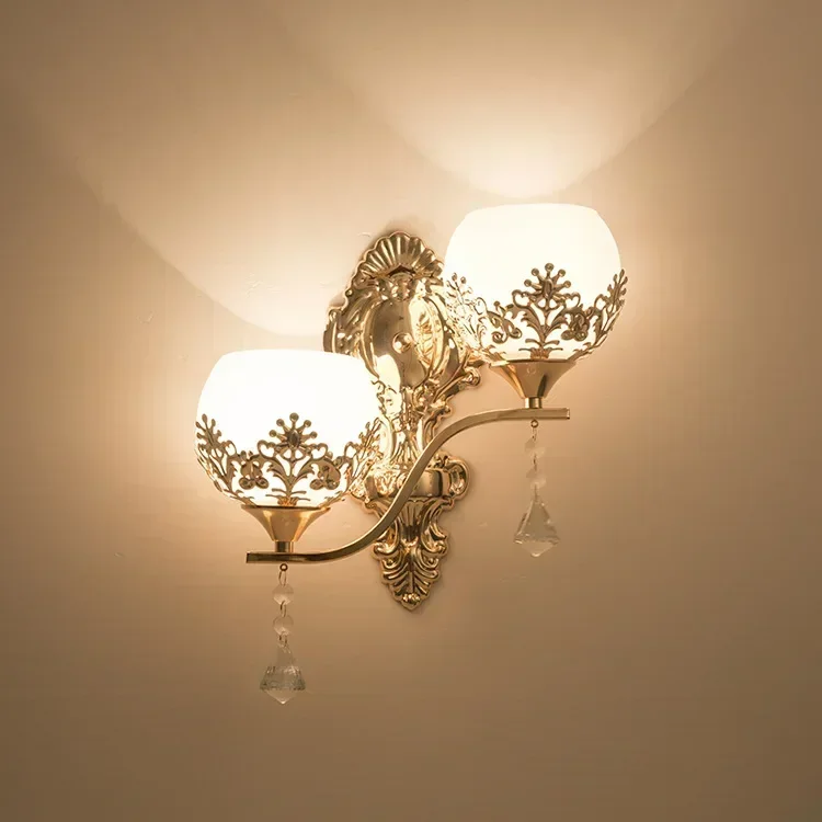 

Wall lamp bedside lamp bedroom European gold double head led living room TV background wall lamp corridor stair light