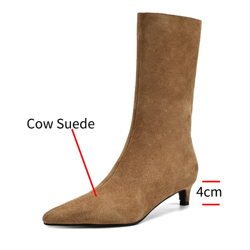 Dilalula 2025 Autumn/Winter Cow Suede Leather Short boots women Pointed Toe Thin Heel Shoes Modern Boots Slip-on Elegant Boots