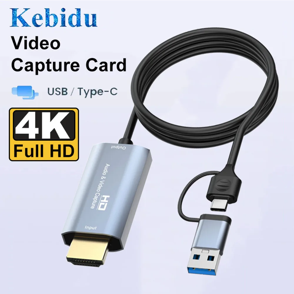 Tarjeta de captura de vídeo 4K, caja Capturadora de vídeo compatible con HDMI a USB USB-C para PC, ordenador, cámara, transmisión en vivo, grabación de reuniones