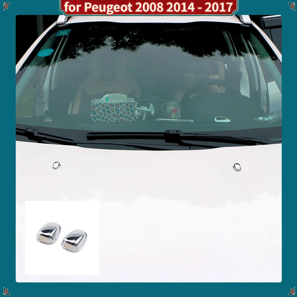 Car Windshield Washer Wiper Cover Water Spray Nozzle Covers Caps Sticker for Peugeot 2008 2014 - 2017 ABS Chrome 2PCS