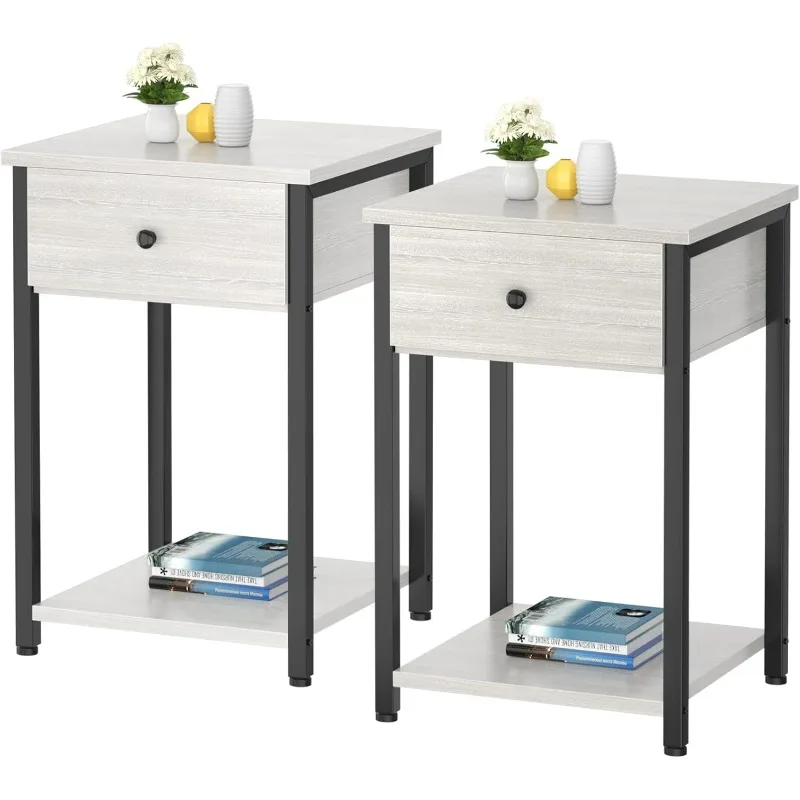 

Nightstand Set of 2, Modern End Table Side Table with Drawer and Storage Shelf, Wood Night Stand Bedside Table for Bedroom