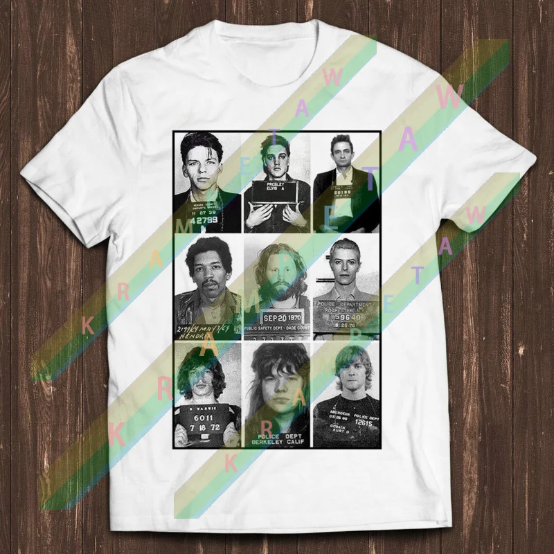 

Celebrities Mugshot Rock Stars Music Gift Funny Tee Style Unisex Gamer Cult Movie Music T Shirt C506