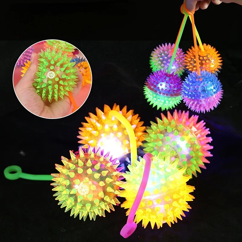 2pcs Kids Glowing Ball Toy LED Light Up Flashing Soft Prickly Massage Ball Elasticity Fun Toys Children Squeeze Anti Stress Toys