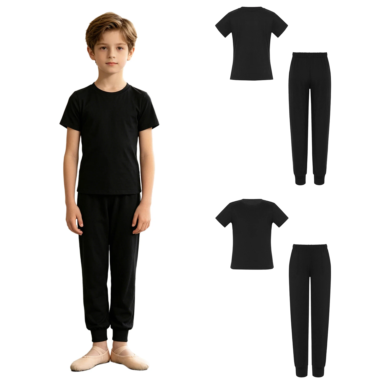 ボーイズダンストレーニングセット半袖tシャツジョガーパンツ伸縮性のある通気性のある速乾性バレエラテンモダン社交ダンス用