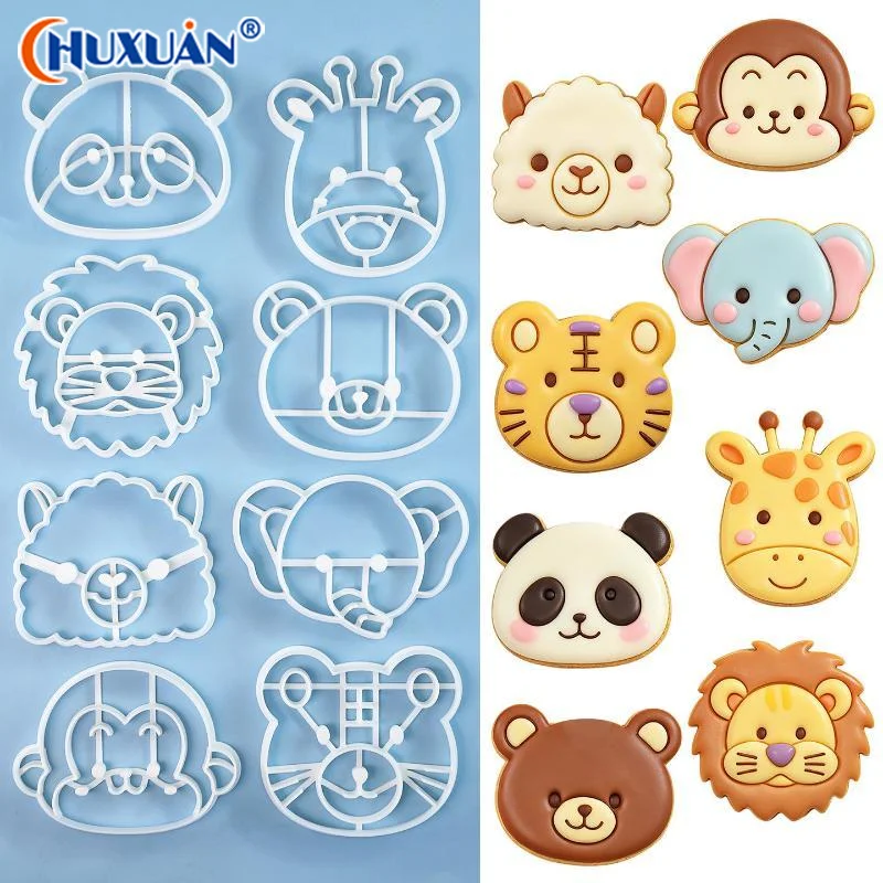 Q 1 Pcs Animal Cookie Cutters Set 3D Cute Lion Tiger Giraffe Bear Baking Tools For Pastry Cake Pie Cupcakes Home Kitchen