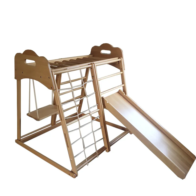

Children's indoor beech home baby ladder wooden swing slide small playground