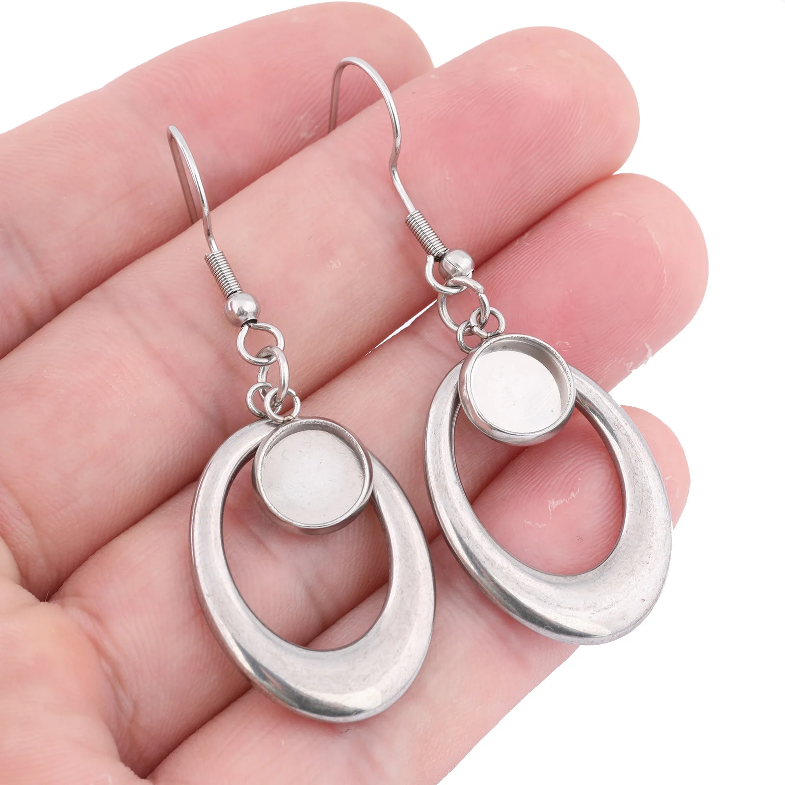 

10pcs Stainless Steel Fit 8mm Oval Hoop Charm Cabochon Earring Base Setting Blanks Diy Ear Hooks Findings For Jewelry Making