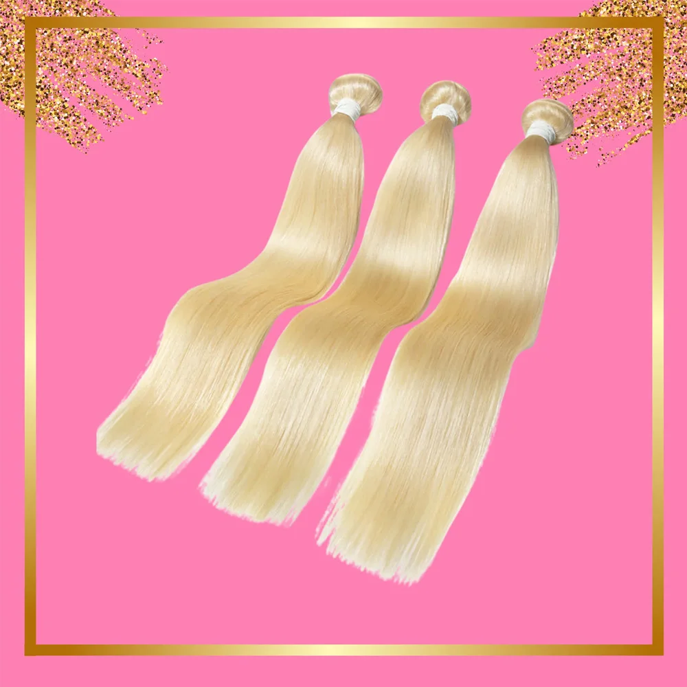 12A Grade Human Hair Bundles 613 Blonde Colored 34 36 38 Inch 300G Straight 3 Bundles 100% Human Hair Unprocessed Brazilian Raw Hair Weaves Extensions Quick Weave Sew In Glossy Hair Bundles For Women