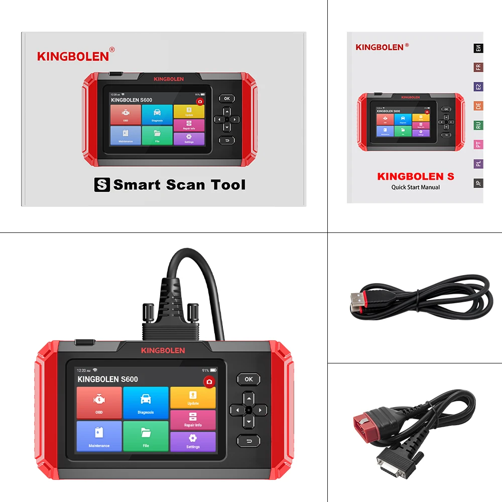 KINGBOLEN S600 4 أنظمة أدوات التشخيص ABS SRS ECM TCM 8 إعادة تعيين TPMS DPF الفرامل إعادة تعيين الماسح الضوئي obd2 تحديث مجاني مدى الحياة