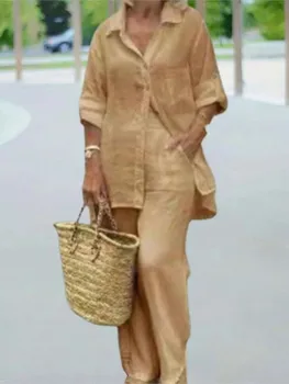 2024 Lente Herfst Revers Pak Vrouwen Lange Mouw Losse Broek Set Vrouwelijke Trendy Casual Mode Dames 2 Delige sets