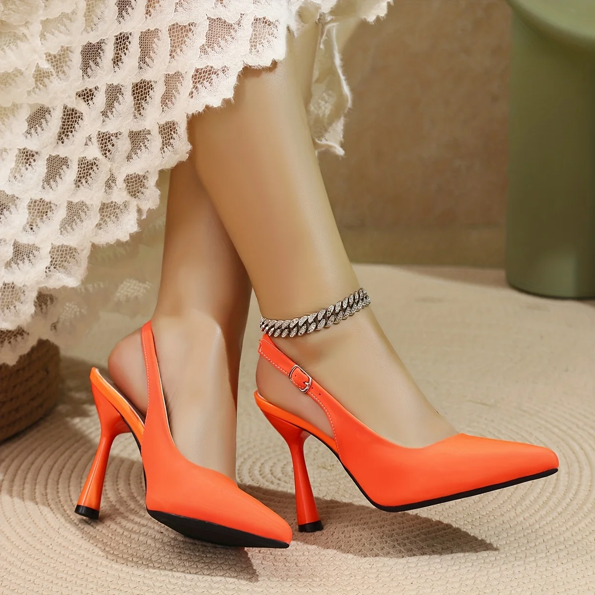 

Women's Nude Shimmering Sexy Color Street-Style Shallow Mouth Commuter Shoes, Elegant French-Style High Heels