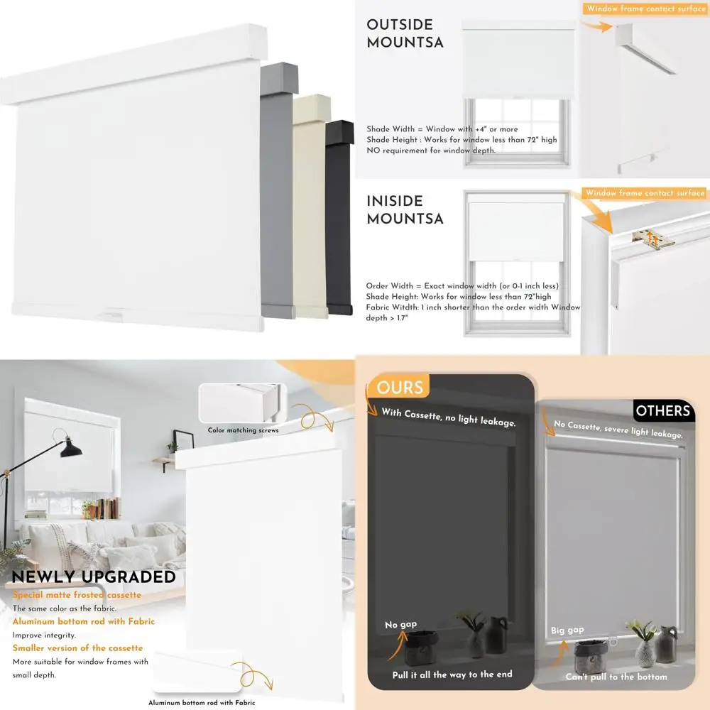 

Cordless Blackout Roller Shades for Windows, Pull Down Blinds with Valance, Thermal Insulated Fabric, Free-Stop for Home Use