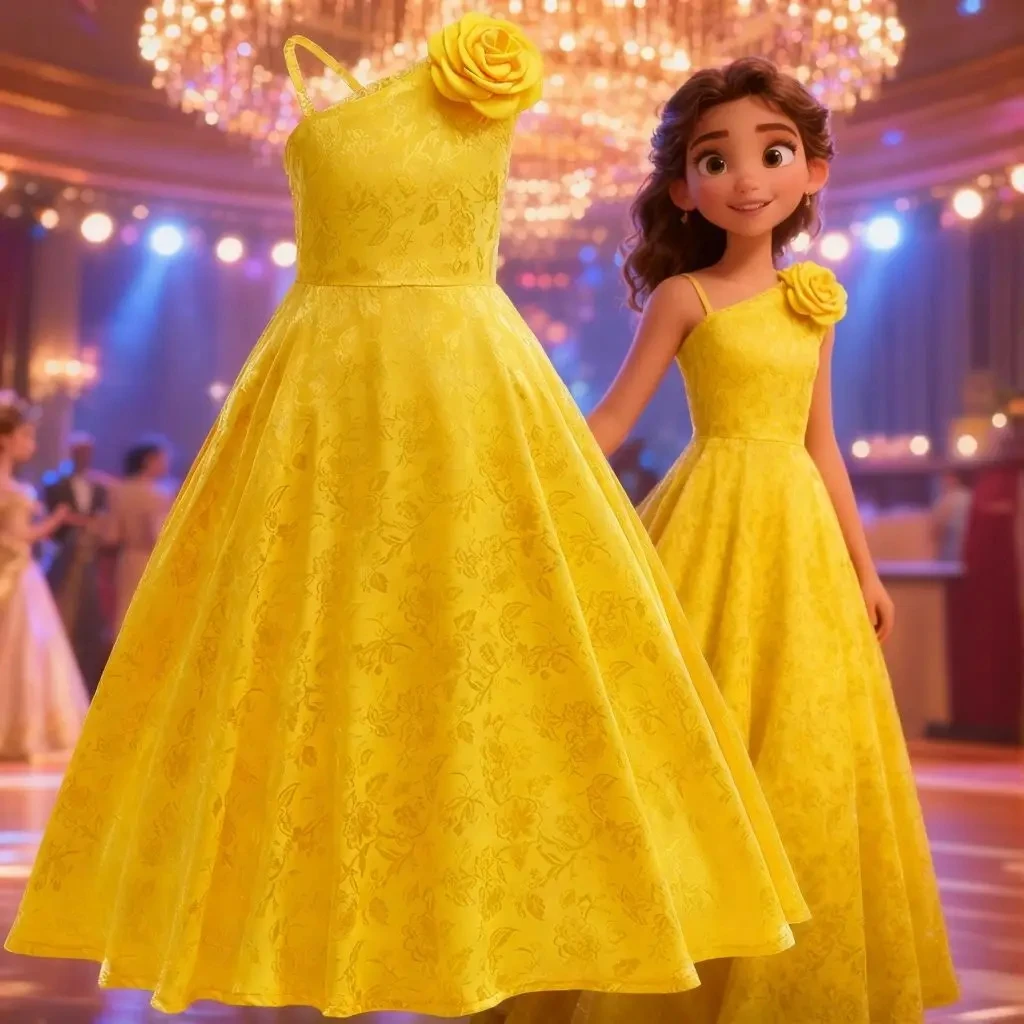 Elegantes Mädchen-Partykleid, gelbes Abendkleid für Schönheitswettbewerbe, Karnevalsmädchenkleid, Kinderkostüm für besondere Anlässe