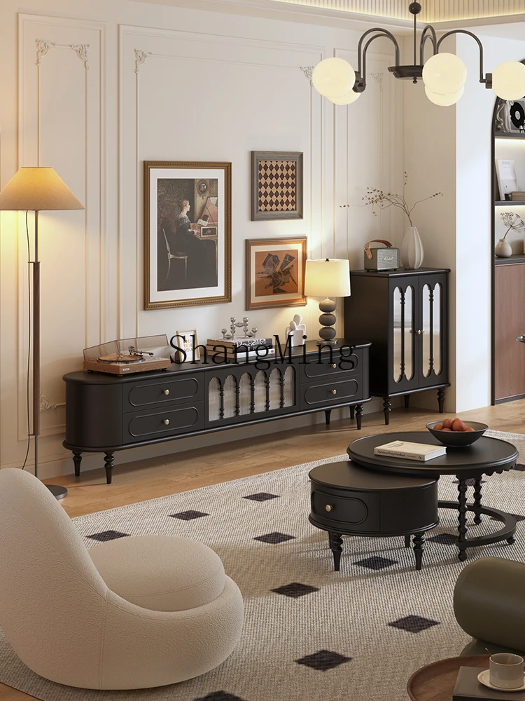 

CL retro wine cabinet black solid wood living room home dining side against the wall TV storage porch cabinet