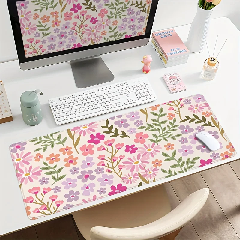 

90x40cm Flower Daisy Large Mouse Pad Office Accessories Non slip Base Lock Edge - Suitable for Work and Home Use