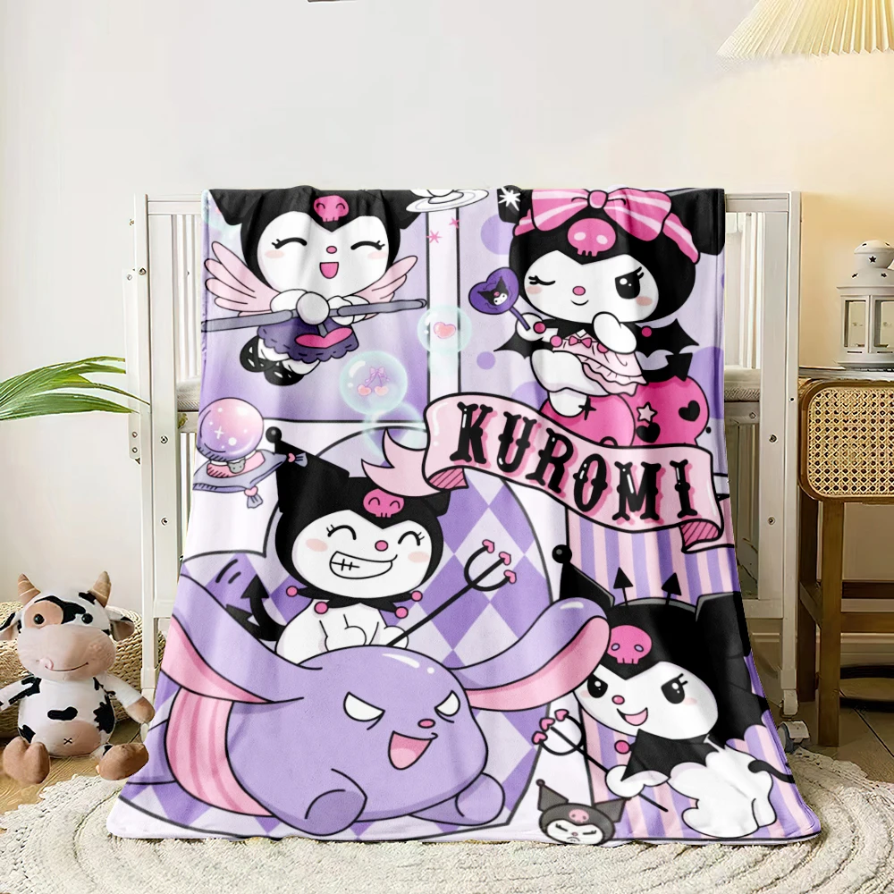 1 PC Sanrio Kuromi blanket - Lightweight Flannel Throw for sofas, travel, camping, living rooms, offices, sofa, chairs and beds